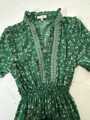 Spring Wedding Guest  Green Maxi Dress Summer BOHO Max Cottage Core Coquette XS
