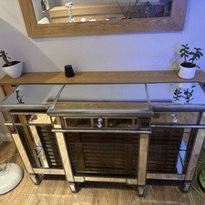 Mirrored Silver TV Stand with Storage, 3 Drawers & Open Shelf, Freestanding