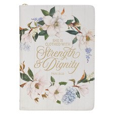 Inspirational Zippered Journal, Strength  Dignity Wide Ruled Notebook, Prov.