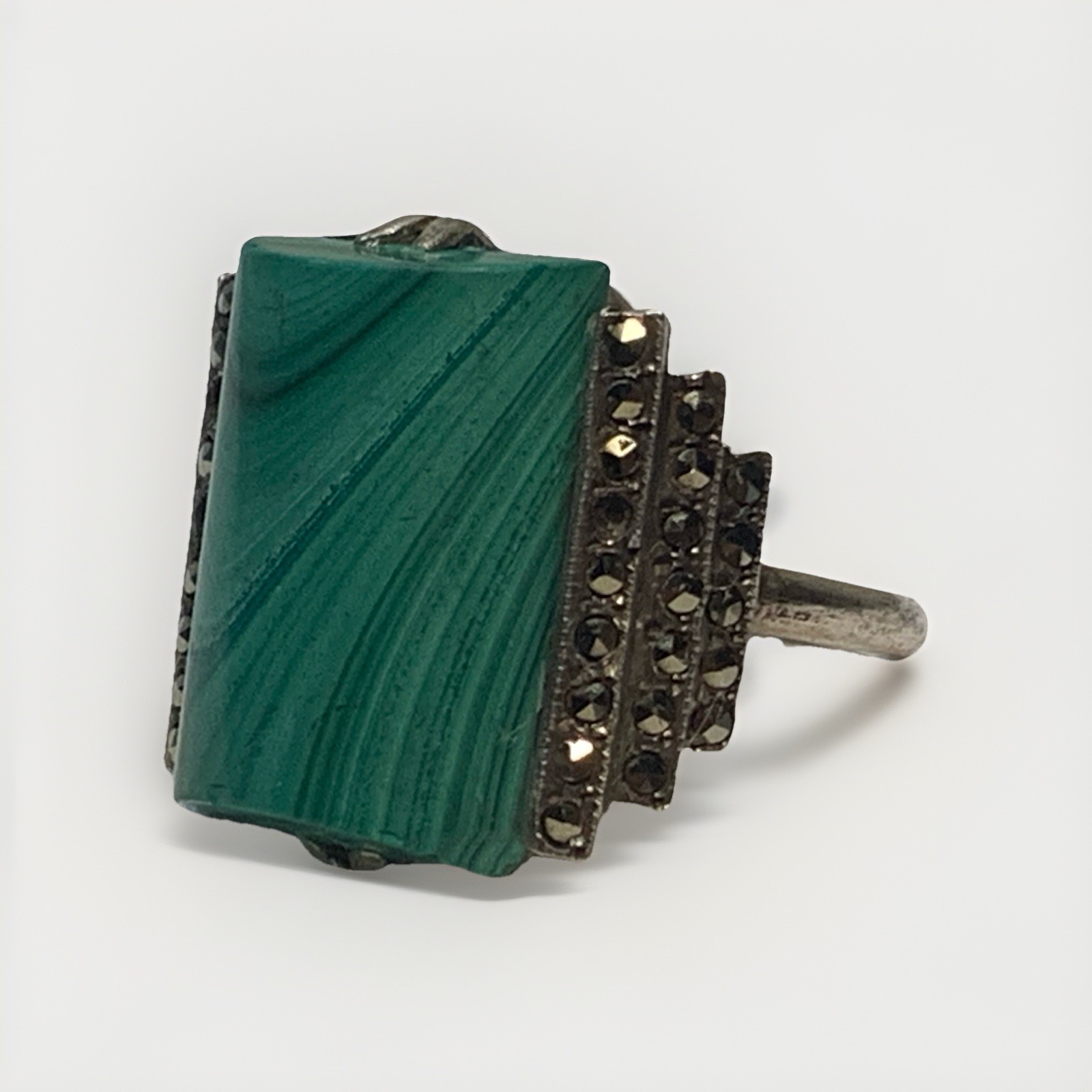 VINTAGE ART DECO STYLE RECTANGULAR MALACHITE RING… - image 2