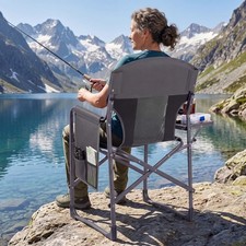 Folding Camping Chair Oversized Padded Portable Directors Chair Black