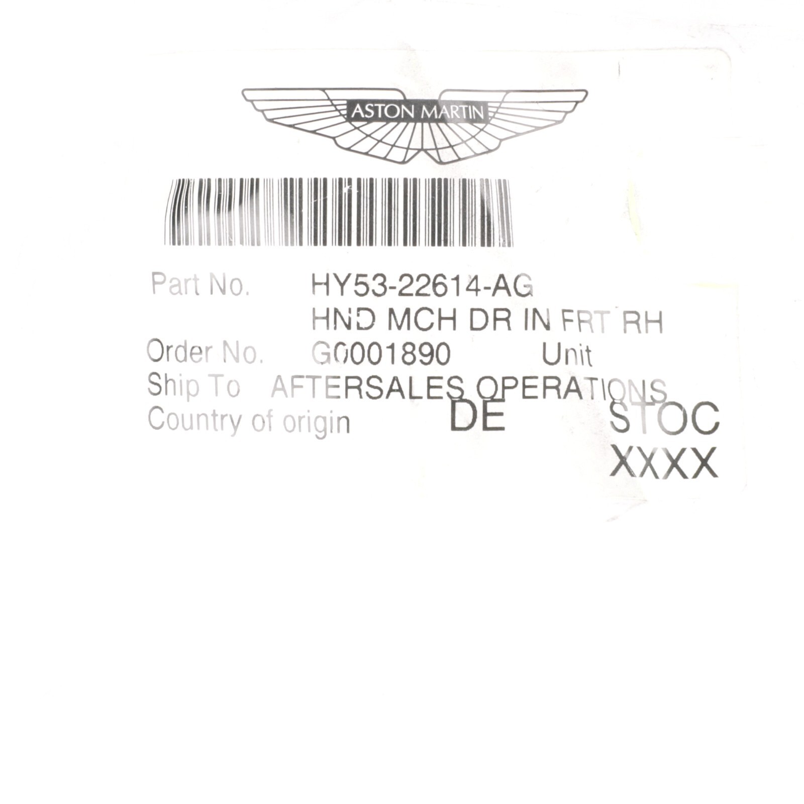 GENUINE ASTON MARTIN FRONT INTERIOR DOOR HANDLE RIGHT MCH OEM NEW HY53-22614-AG