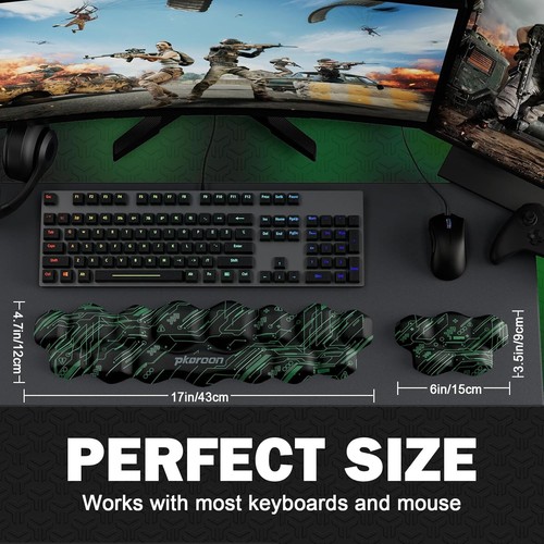 Ergonomic Memory Foam Wrist Rest Set for Keyboard & Mouse, Non-Slip Base Green - Picture 5 of 7