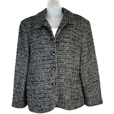 Jones New York Women Tweed Blazer Jacket Size 14 Wool Blend Office Career Gray
