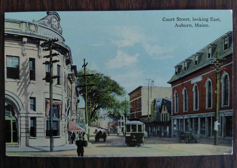 Auburn Maine Court Street Vintage Street Car Antique Autos Postcard By H.L. Tarr