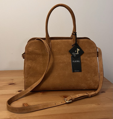 Claudia Firenze Viral Chestnut Brown Italian Suede Leather Tote Bag NWT