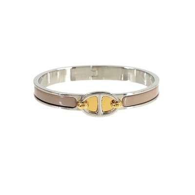 HERMES Mini Clic Chaine d'Ancre Armreif Armband Marron Glace Silber 90315115