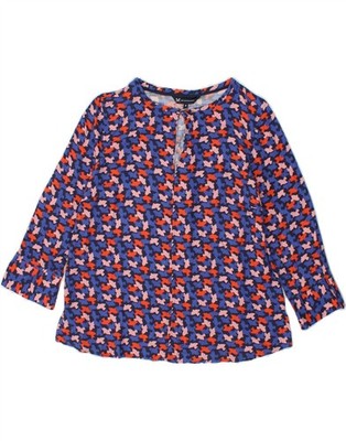 Crew Clothing Damen Blusentop abstraktes Muster US 8 mittelblau Viskose BQ06