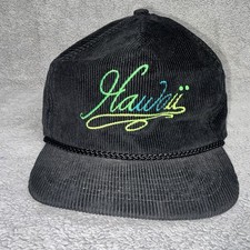 Vintage Hawaii Corduroy Trucker Snapback Hat Black Rope Cap Aloha