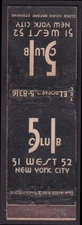 51 Club at 51 West 52nd Street New York City matchcover