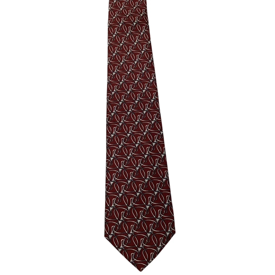 MAUS & HOFFMAN Men’s 100% Silk Necktie ITALY Designer Geometric Burgundy GUC - Image 2 of 4