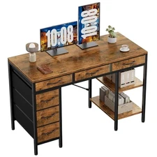  47" Computer Desk with 6 Drawers, Home Office Gaming 47 Inches Rustic Brown