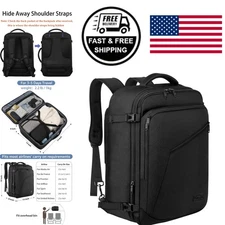Black Travel Backpack Expandable Carry On Daypack Lightweight for Weekend Trips