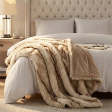 Faux Fur Throw Blanket - Ultra Long Pile, Luxury Fluffy Fox Golden with Brown...