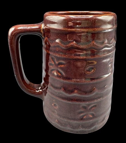 Vintage Hull Marcrest Brown Daisy Dot Stoneware Coffee Cup Mug Pottery 4.75"