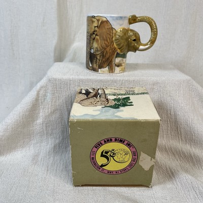 Vintage 1990 Five And Dime 3D Embossed Elephant Coffee Mug Cup 16 fl. oz.