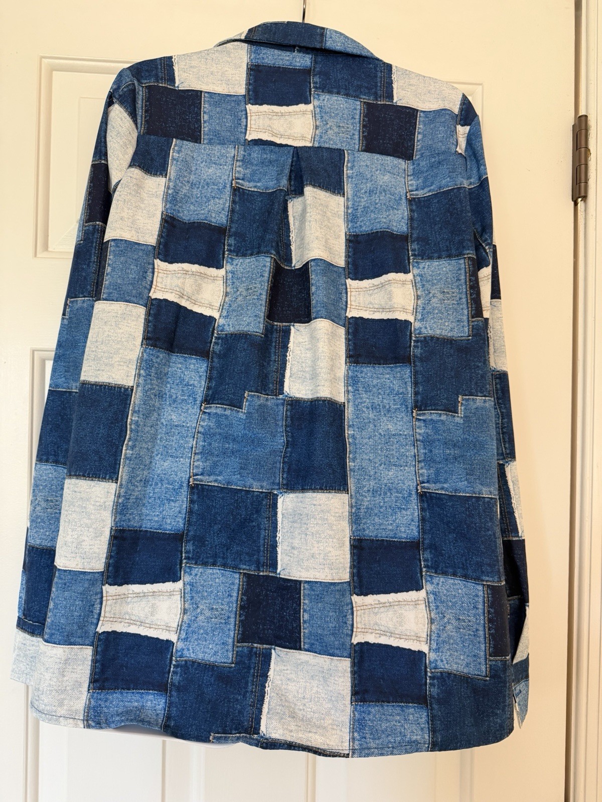 Denim Look Patchwork Blue And White Button Down L… - image 5