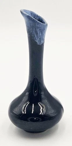 Van Briggle Bud Vase Blue with Blue Drip Signed