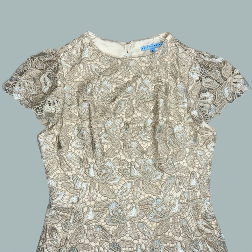 Vestido de Noche Antonio Melani Madre de la Novia Vaina Bronceado Encaje Talla 8 Foto 3 de 4