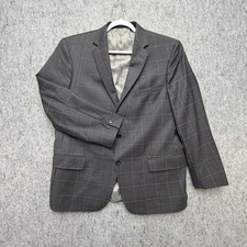 Hart Schaffner Marx Blazer 46R Gray Windowpane Plaid 2 Button Sport Suit Jacket