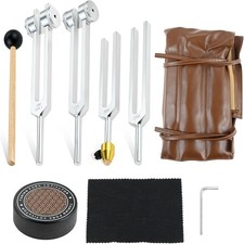 Tuning Forks Healing Set 128Hz 136.1Hz 256Hz 384Hz with Brown Leather Pouch