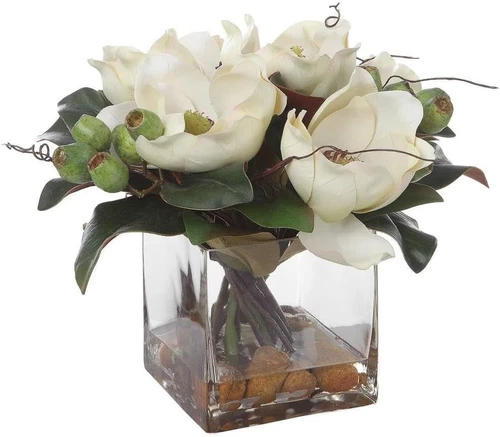 Elegant White Magnolia Bouquet in Glass and Polyfoam by - Picture 1 of 4
