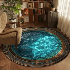 1pc Non-Slip Machine Washable Round Mat - Durable Polyester 100., Vibrant Blue &