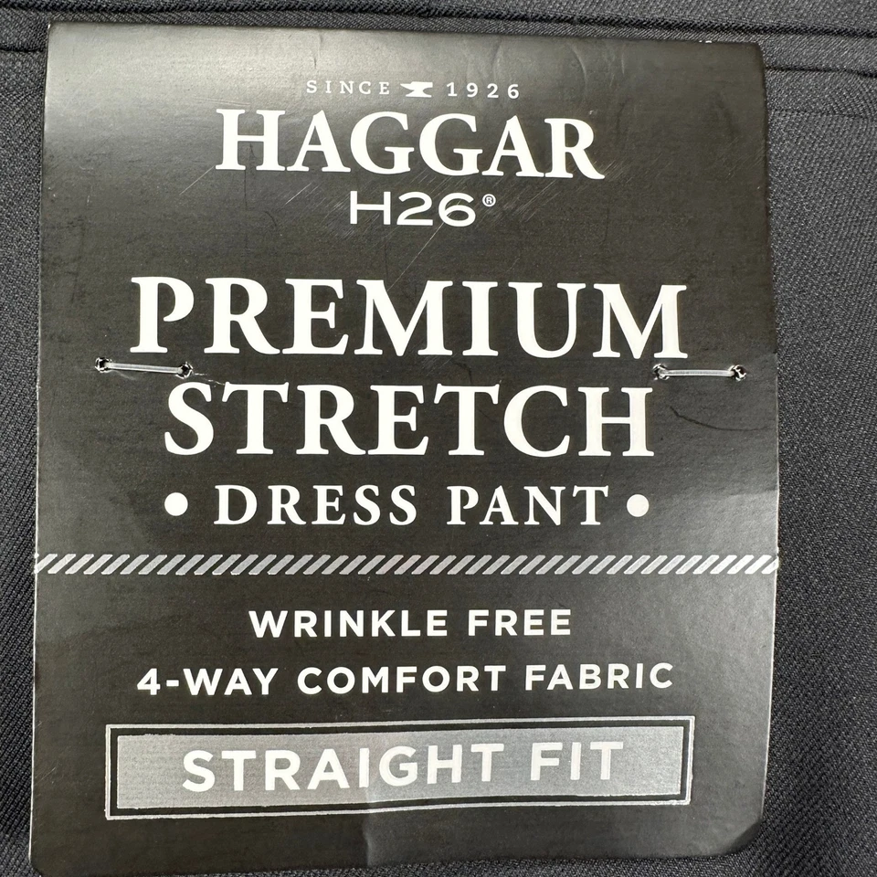 Haggar H26 Pants Dress Men 38X30 Black Straight Fit Flat Front Wrinkle Free NEW - Image 2 of 4