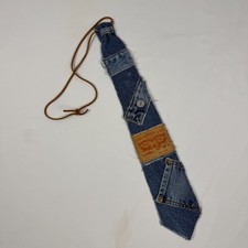 Upcycled Denim Tie Necklace Patchwork Jean Necktie Wearable Art One-of-a-Kind