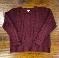 L.L.Bean Burgundy Cable-Knit Crew Neck Cotton Pullover Sweater Long Sleeve XL