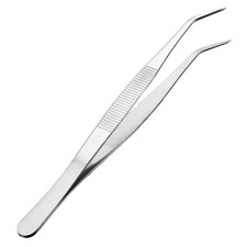 8-Inch Stainless Steel Tweezers with Curved Pointed Serrated Tip