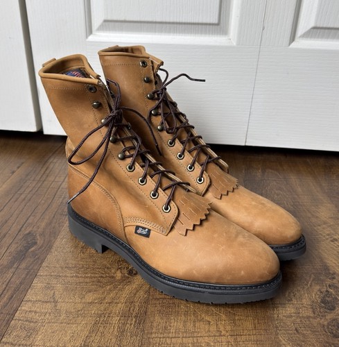 Justin Men's Conductor 8" Lace-Up Work Boots in aged bark brown leather sz 11EE