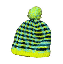 Striped Knit Beanie Hat w/ Pom-Pom Fleece Lin...