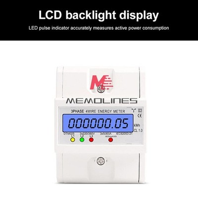 3-Phase 4 Wire AC 220/380V 80A DIN Rail Digital Electric KWh Power Energy Meter 
