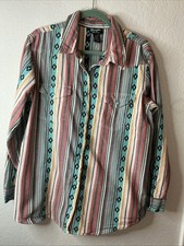 Wrangler Retro Western Turquoise Snap Mens Long Sleeve Aztec Stripe Cowboy Large