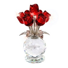 Crystal Red Rose Flower Collectible Figurine with Base Glass Rose Figurine ...