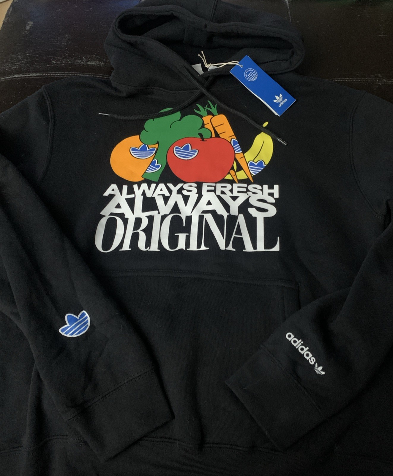 NWT Adidas OG Always Fresh Pullover Hoodie Mens Size Small Black Fruit P2 image 2