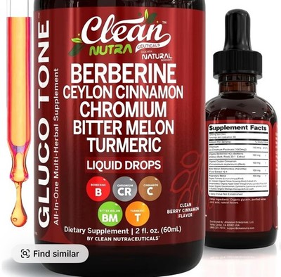 latest Clean Nutra Berberine with Ceylon Cinnamon Supplement Liquid Drops NEW
