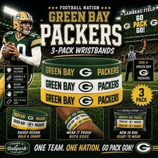 Green Bay Packers Silicone Wristbands 3 Pack NFL Fan Bracelet Set