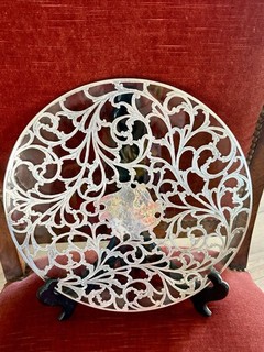 Antique Gorgeous Sterling Silver Webster Large 12” Glass Trivet