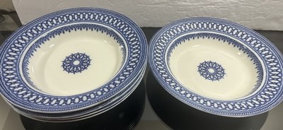 Set  5 Antique Blue John Tams Tams Ware Alto Porcelain Nautical 8 1/2  Rim Soups