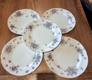 Set 5 HAMMERSLEY dinner sized plates Victorian Violets England c1950s