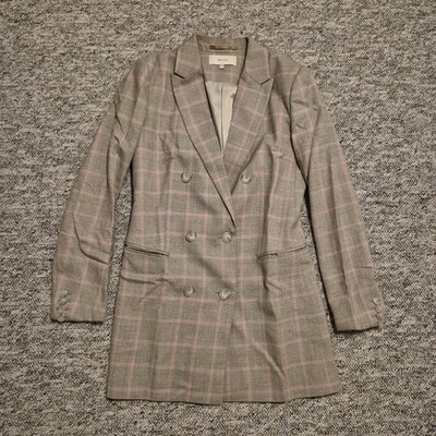 Reiss Marina Wollmischung Karo Blazer Jacke Beige Rosa UK 8 Zweireiher