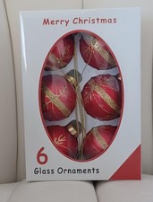Red Hand-Blown Christmas Glass Ball Ornaments 6 Pcs Set 2.5" NEW