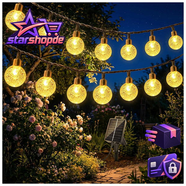 Solar Lichterkette 8M 40 Kristallkugeln 8 Modi IP65 Wasserdicht FüR Garten-image