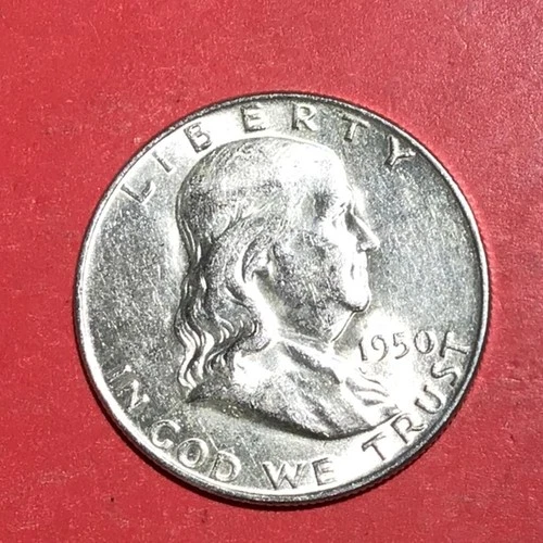 1950D US Franklin SILVER Half Dollar! "Denver Mint"! Choice AU Details! Old Coin