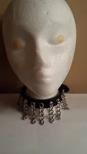CHOKER-COLLAR-15-RIVETS/CHAINS-GENUINE LEATHER-BUCKLE CLOSURE-GOTH,FETISH - NEW*