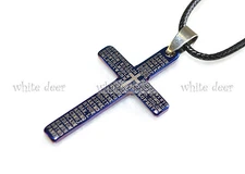 Stainless Steel Cross Pendant Necklace Jewelry Royal Blue Spanish Bible 