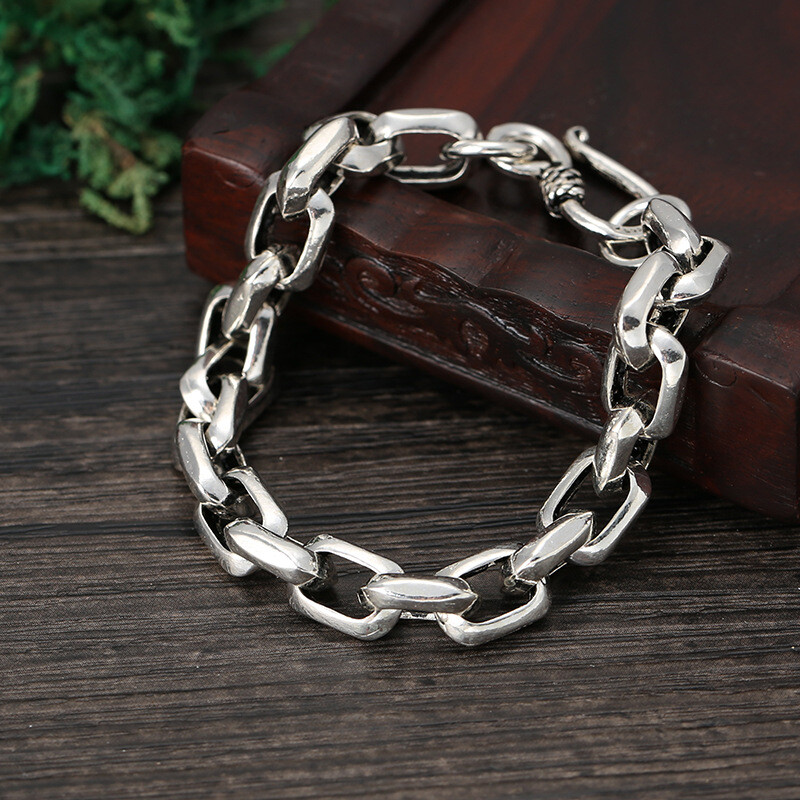 Solid 925 Sterling Silver Men's Bracelet 8mm Rectangle Link