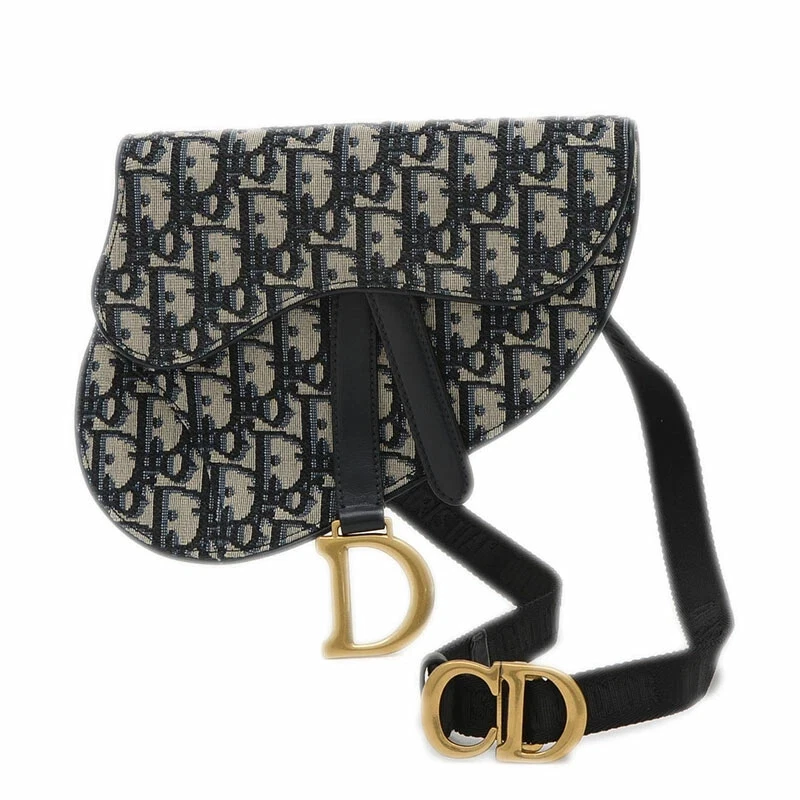 Sacoche Dior Oblique Selle Taille Sans Gousset Jacquard Bleu Marine Beige Authentique